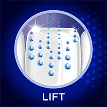 A graphic shows blue bubbles rising from a white tooth with the text LIFT.