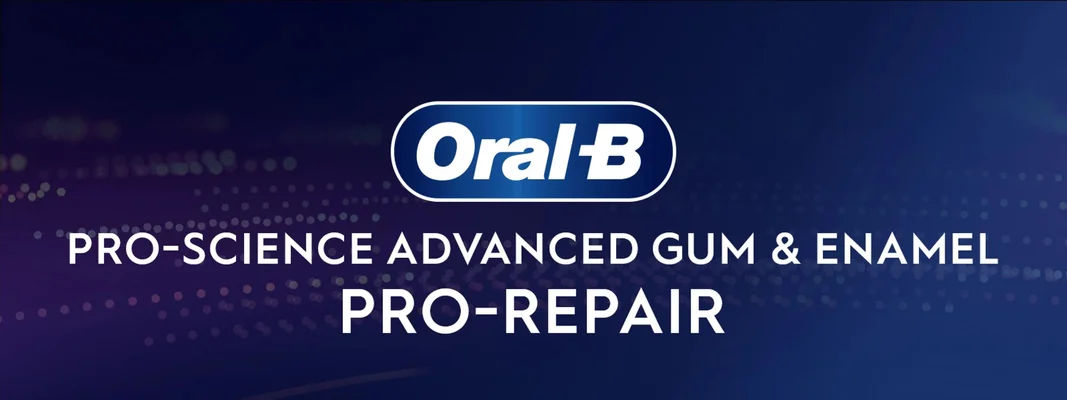 An image with the Oral-B logo and the text PRO-SCIENCE ADVANCED GUM & ENAMEL PRO-REPAIR.