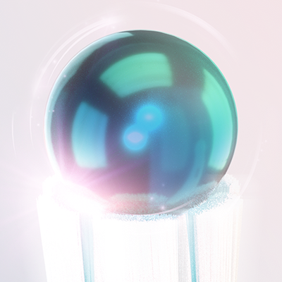 Oral-B toothbrush head with a luminous, iridescent sphere hovering above the bristles, suggesting advanced cleaning technology.