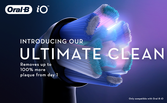 Oral B iO introducing our ultimate clean removes up to 100% more plaque from day 1