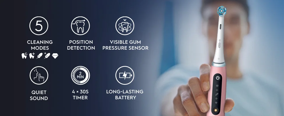 Electric toothbrush with icons for cleaning modes, position detection & pressure sensor
