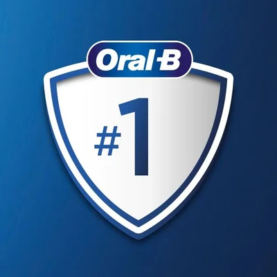 Oral-B logo inside a shield shape, with a large number one and a hashtag symbol, indicating a top ranking.