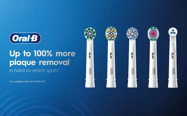 Oral-B Up to 100% more plaque removal in hard to reach spots. vs a regular manual toothbrush.