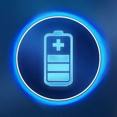 Oral-B battery icon with a plus sign inside a glowing blue circle, indicating charging or power.