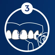 Oral-B flossing step 3, showing the floss being moved up and down between teeth.