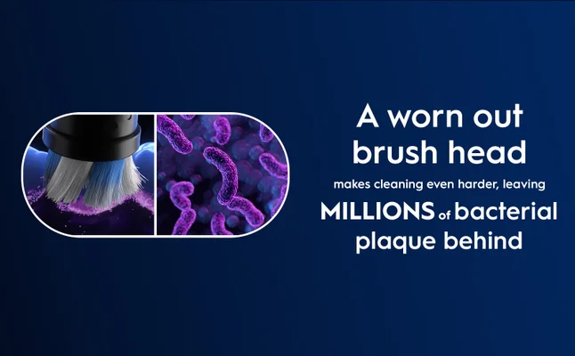 Close up of bacteria on worn out brush head that makes cleaning harder.