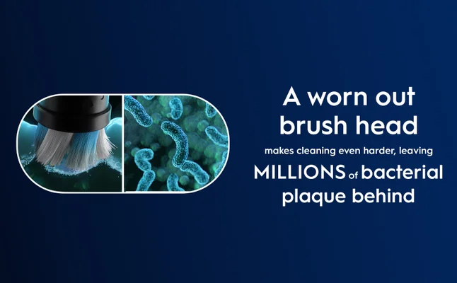 Close up of bacteria on worn out brush head that makes cleaning harder.
