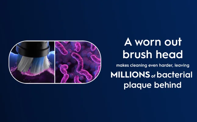 Close up of bacteria on worn out brush head that makes cleaning harder.