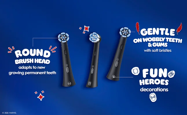 Toothbrush heads featuring benefits such as gentle on wobbly teeth and gums