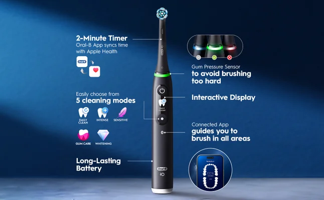 Oral-B electric toothbrush featuring 2-minute timer, gum pressure sensor and app connectivity