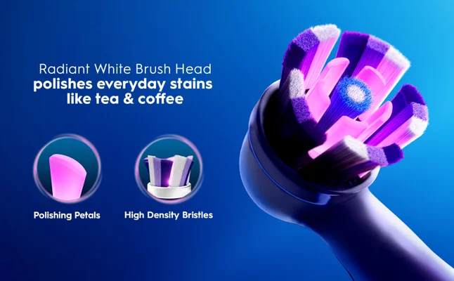Radiant White Brush Head showcasing a feature of polishing everyday stains like tea & coffee