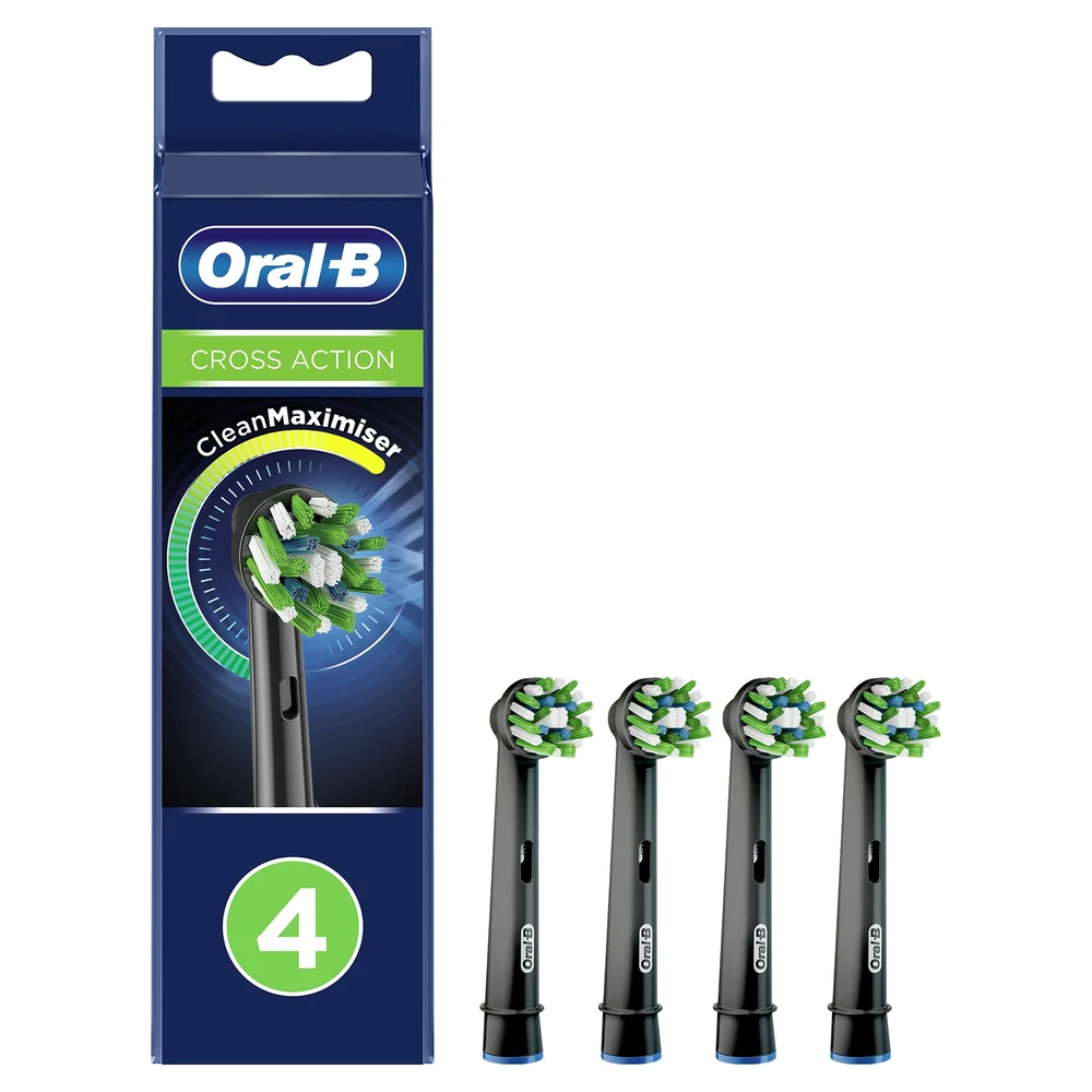 Oral-B CrossAction Black Toothbrush Heads with CleanMaximiser Technology, Pack of 4 Counts Image 1