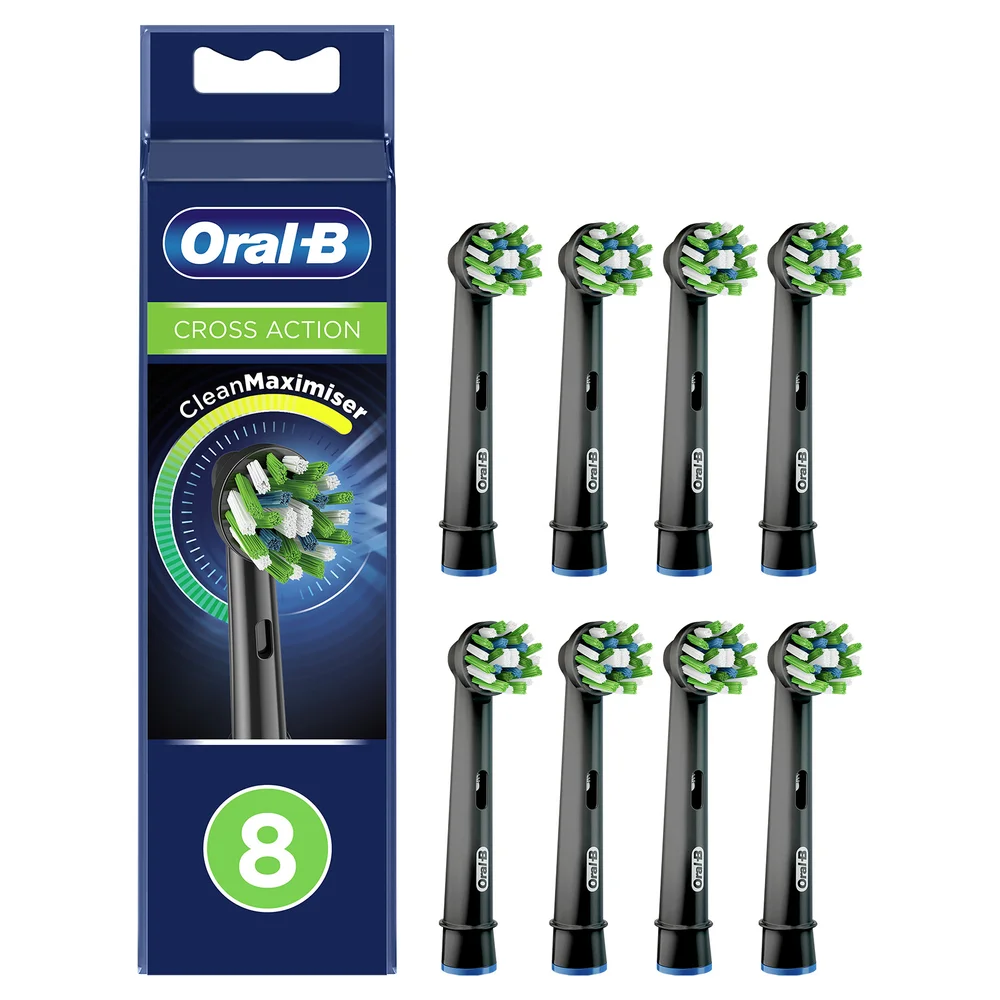Oral-B CrossAction Black Toothbrush Heads with CleanMaximiser Technology, Pack of 8 Counts Image 1