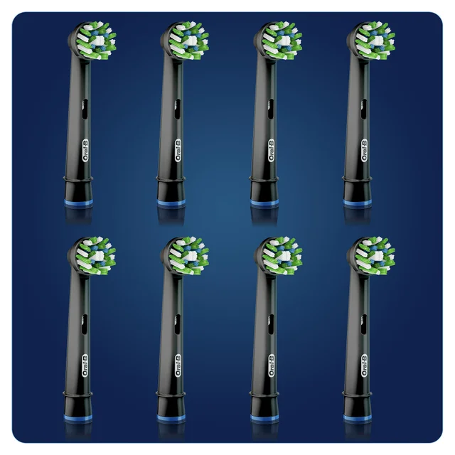 Oral-B CrossAction Black Toothbrush Heads with CleanMaximiser Technology, Pack of 8 Counts
