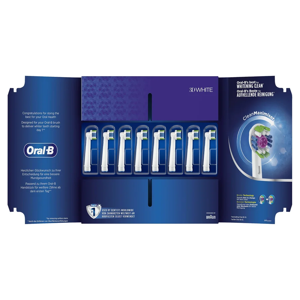 Oral-B 3D White Toothbrush Head with CleanMaximiser Technology, Pack of 8 Counts, Mailbox Sized Pack Image 1