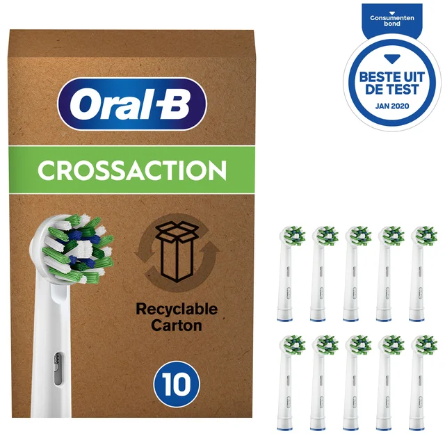 Oral-B CrossAction Toothbrush Head with CleanMaximiser Technology, Pack of 10, Mailbox Sized Pack