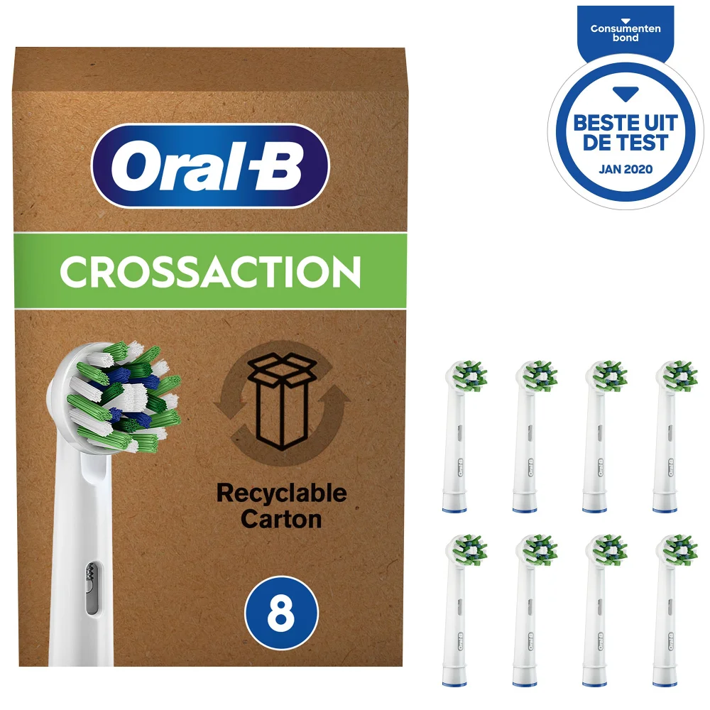 Oral-B CrossAction Toothbrush Head with CleanMaximiser Technology, Pack of 8, Mailbox Sized Pack Image 1