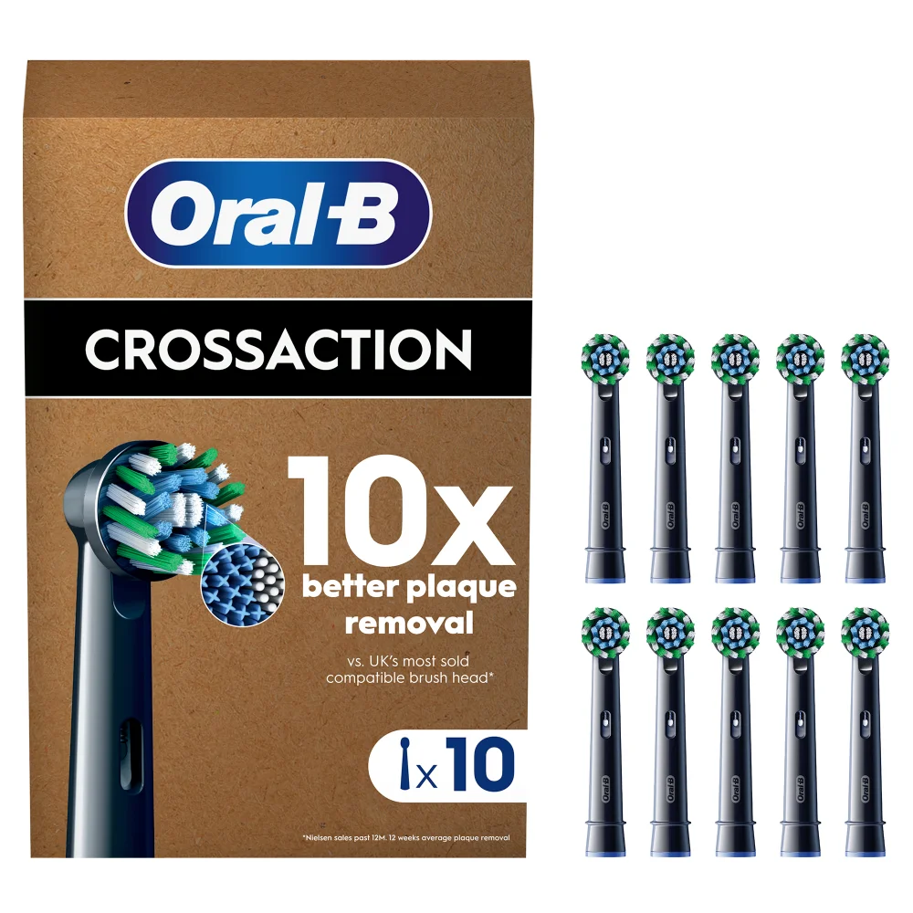 Oral-B CrossAction Toothbrush Head Black, CleanMaximiser Technology, 10 Counts, Mailbox Sized Pack Image 1