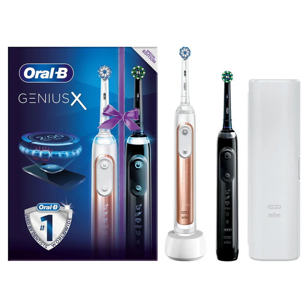 Oral-B Genius X Duo Pack of Two Electric Toothbrushes, Rose Gold & Black Image 1