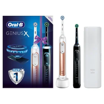 Oral B Genius X Duo Pack of Two Electric Toothbrushes, Rose Gold & Black
