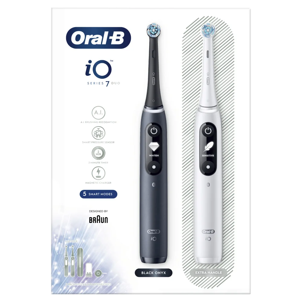 iO7 Duo Pack of Two Electric Toothbrushes, White & Black Image 1