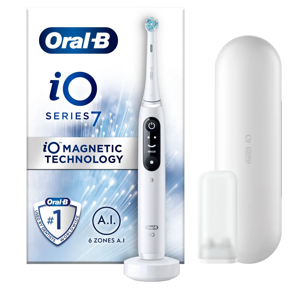 Oral-B iO7 White Electric Toothbrush with Travel Case Image 1