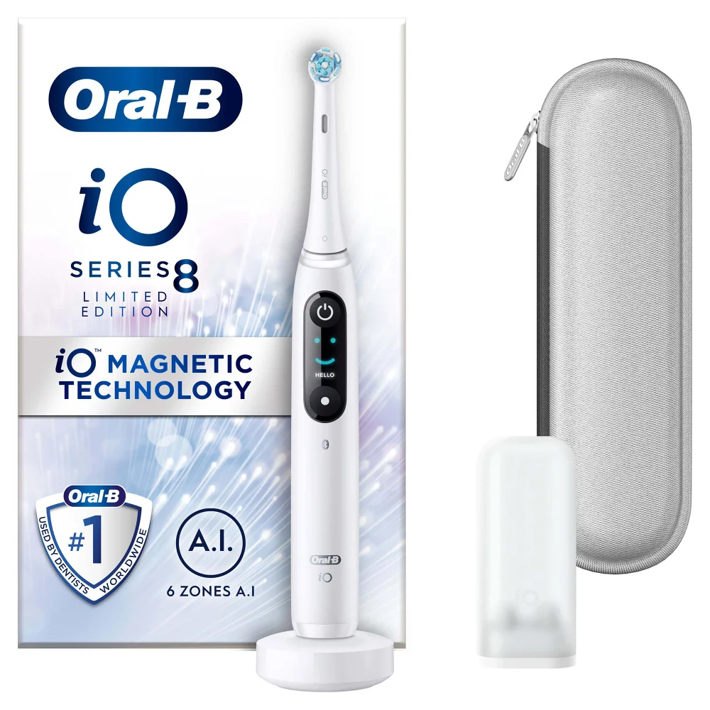Oral-B iO8 White Electric Toothbrush with Zipper Case Image 1