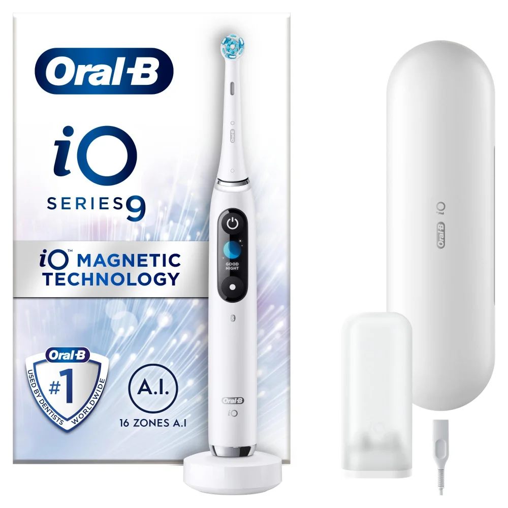 Oral B iO9 White Alabaster Electric Toothbrush with Charging Travel Case Image 1