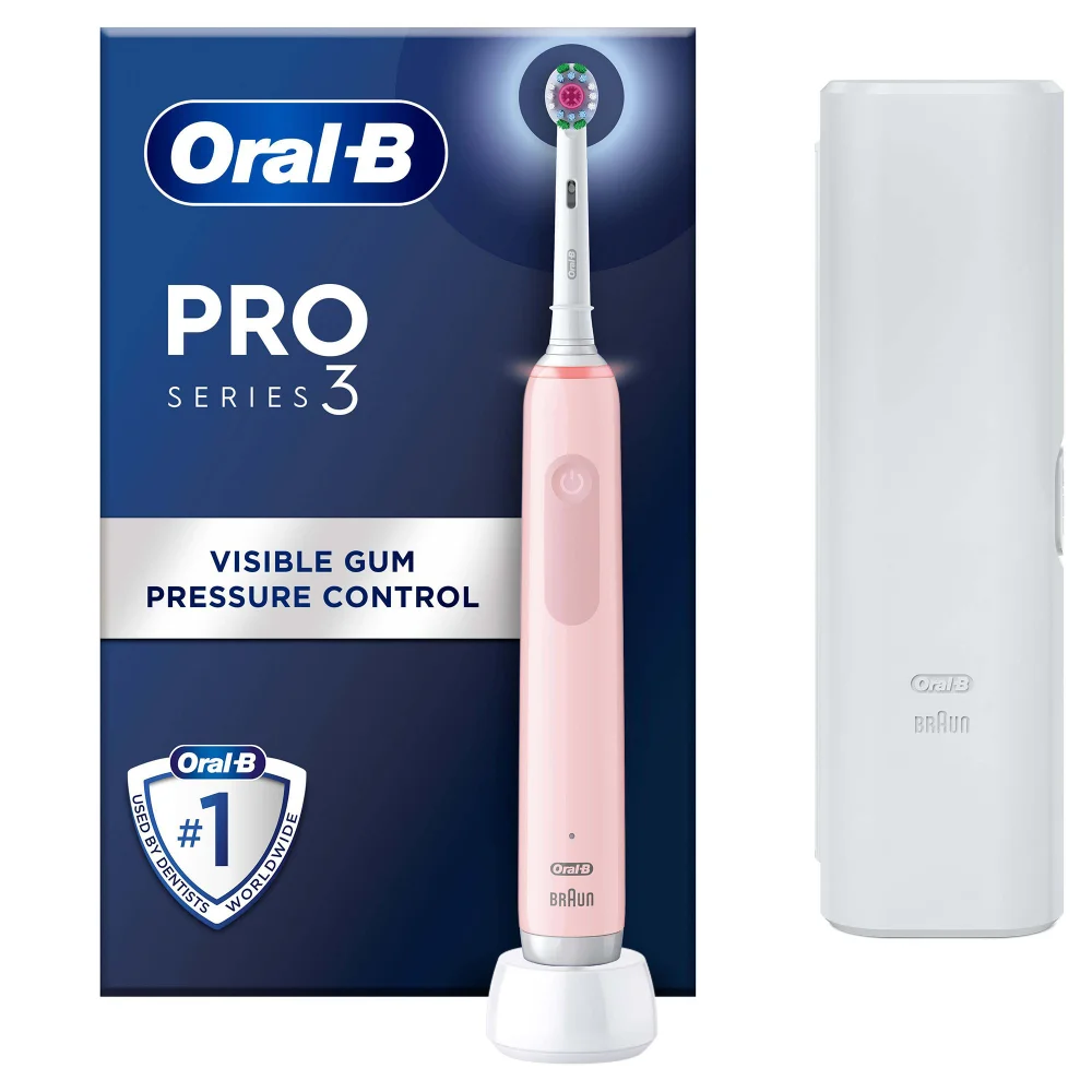 Oral-B Pro 3500 3D White Pink Electric Toothbrush with Travel Case Image 1