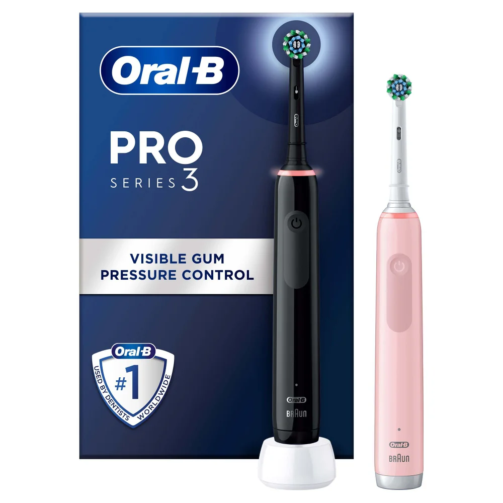 Oral-B Pro 3900 Duo Pack of Two Electric Toothbrushes, Black & Pink Image 1