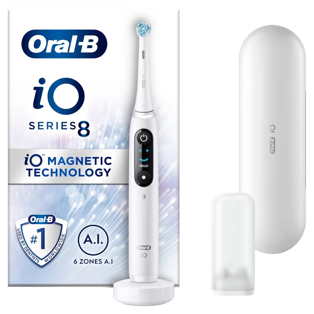 Oral-B iO8 White Electric Toothbrush with Travel Case Image 1