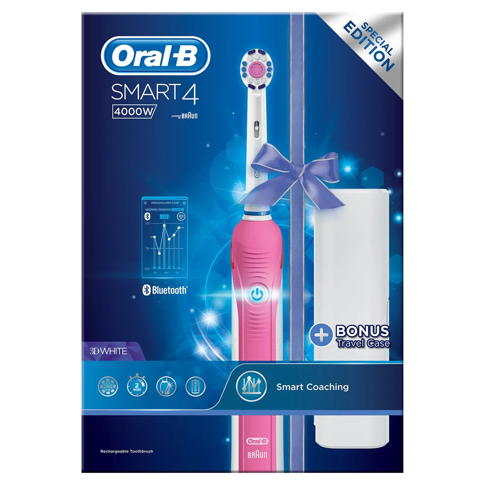 Oral B Smart 4 4000W Electric Toothbrush - Pink Image 1