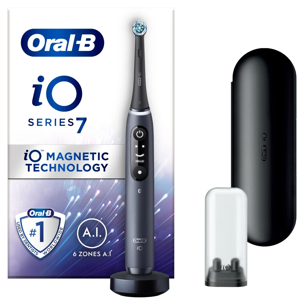 Oral-B iO7 Black Electric Toothbrush with Travel Case + 4 Refills Image 1