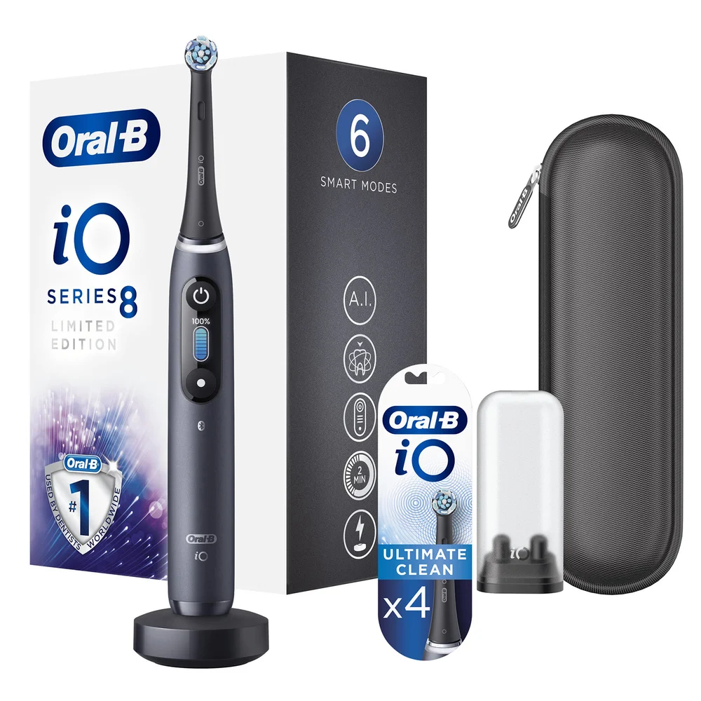 Oral-B iO8 Black Electric Toothbrush with Zipper Case + 4 Refills Image 1