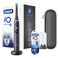 Oral-B iO8 Black Electric Toothbrush with Zipper Case + 4 Refills