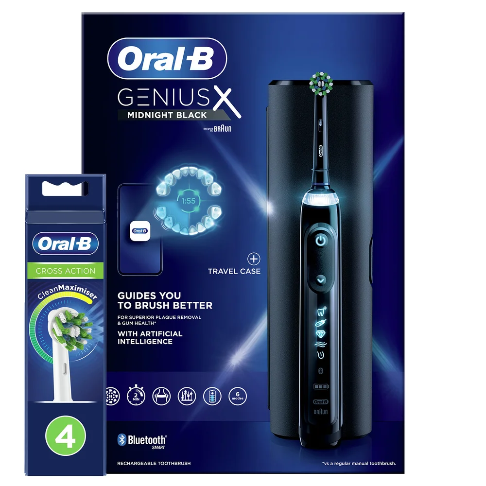 Oral-B Genius X Black Electric Toothbrush with Travel Case + 4 Refills Image 1