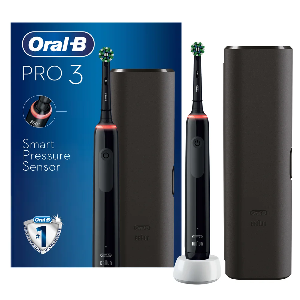 Oral-B Pro 3500 Cross Action Black Electric Toothbrush with Travel Case + 4 Refills Image 1