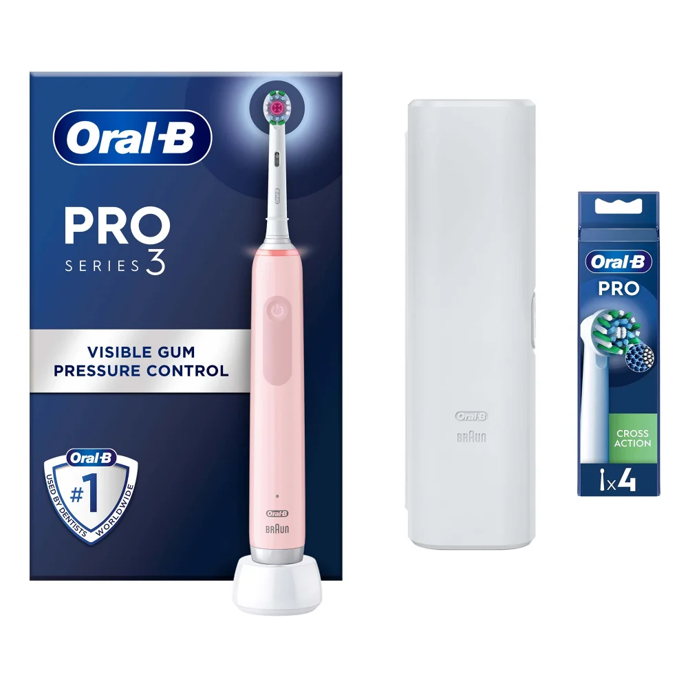 Oral-B Pro 3500 3D White Pink Electric Toothbrush with Travel Case Image 1
