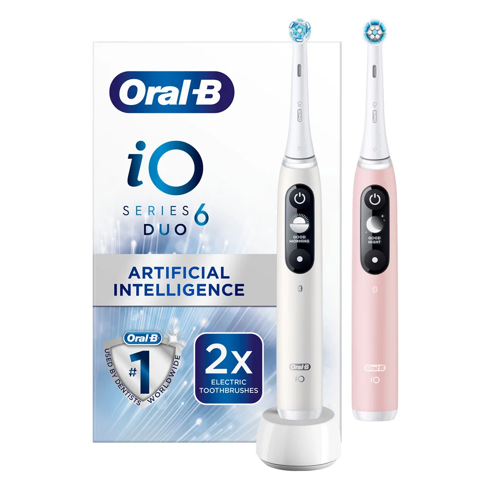 Oral B iO6 White Alabaster & Pink Sand Electric Toothbrush Duo Pack Image 1