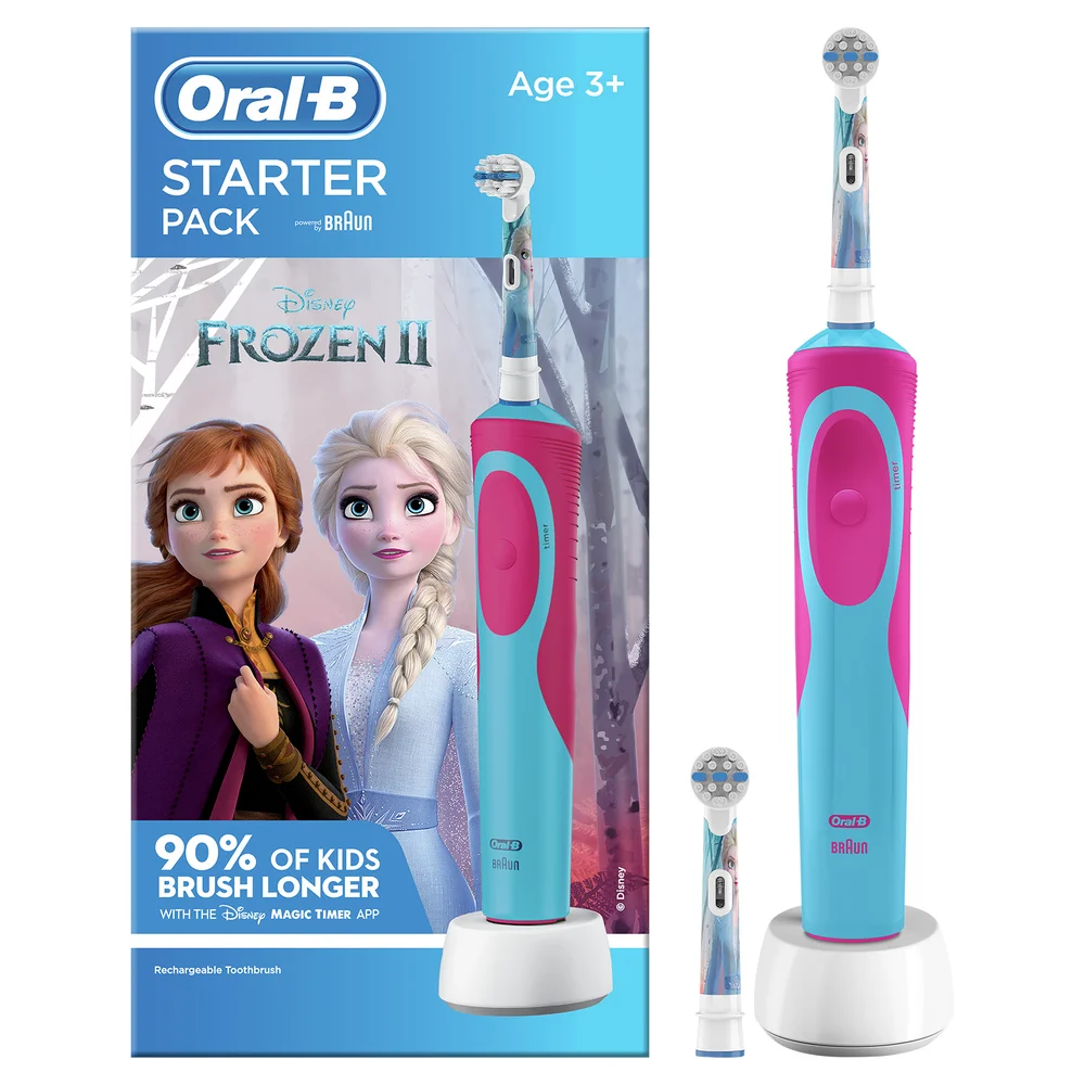 Oral B Kids Frozen II Electric Rechargeable Toothbrush Starter Kit with 2 Brush Heads for Ages 3+, Christmas Gift Image 1