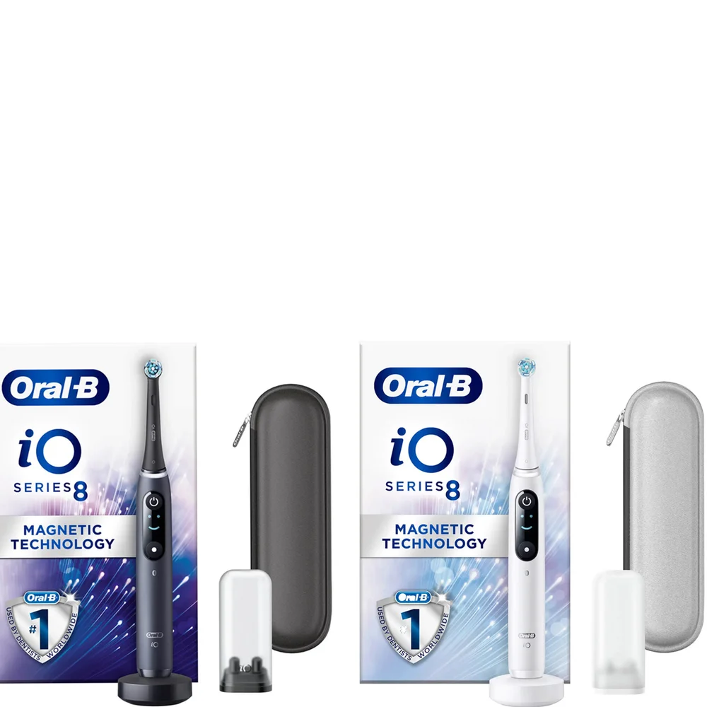 Oral B iO8 Duo Pack Black & White Electric Toothbrush with Zipper Case Image 1
