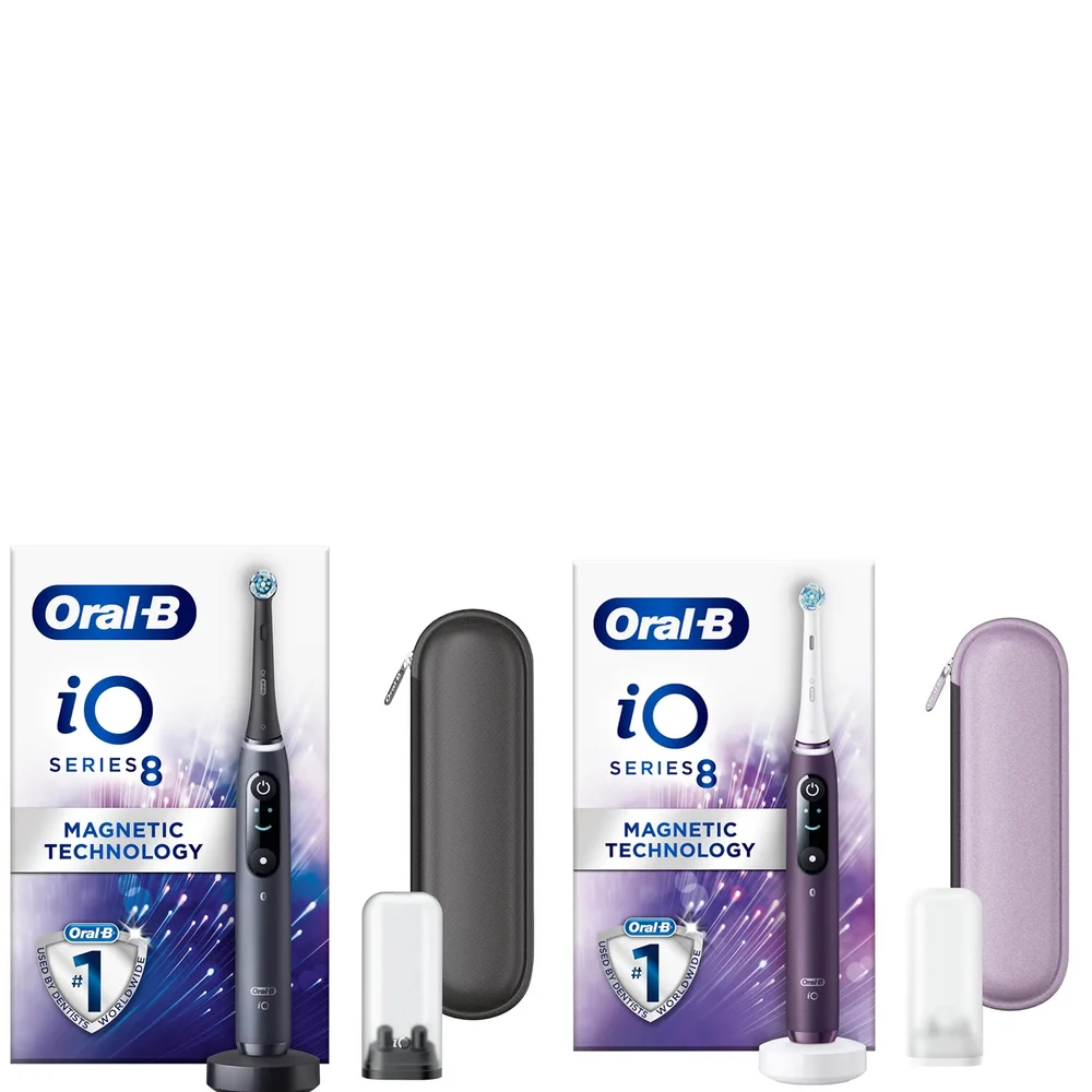 Oral B iO8 Duo Pack Black & Violet Electric Toothbrush with Zipper Case Image 1