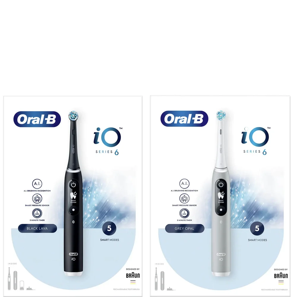 Oral B iO6 Duo Pack Black & Grey Electric Toothbrush with Travel Case Image 1