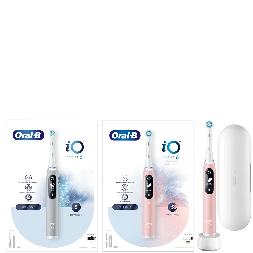 Oral B iO6 Duo Pack Pink & Grey Electric Toothbrush with Travel Case Image 1
