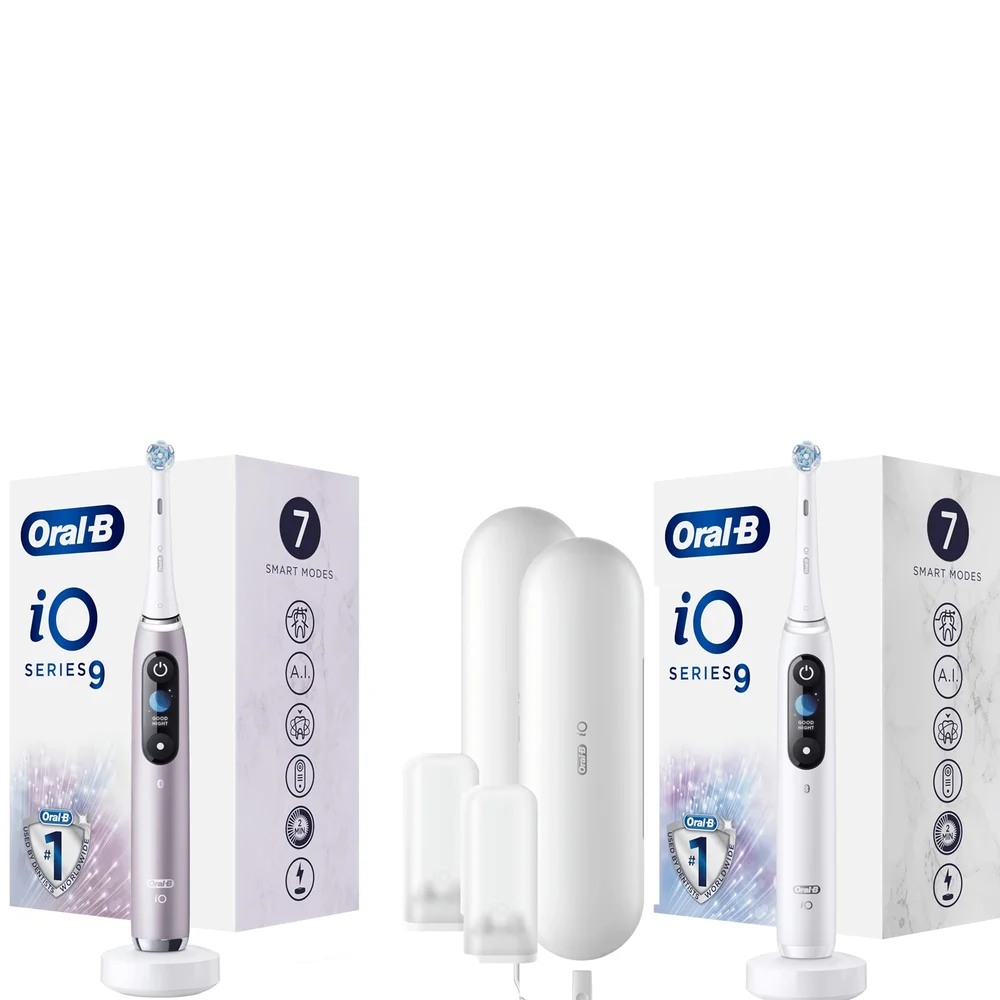 Oral B iO9 Duo Pack White & Rose Electric Toothbrush with Charging Case Image 1