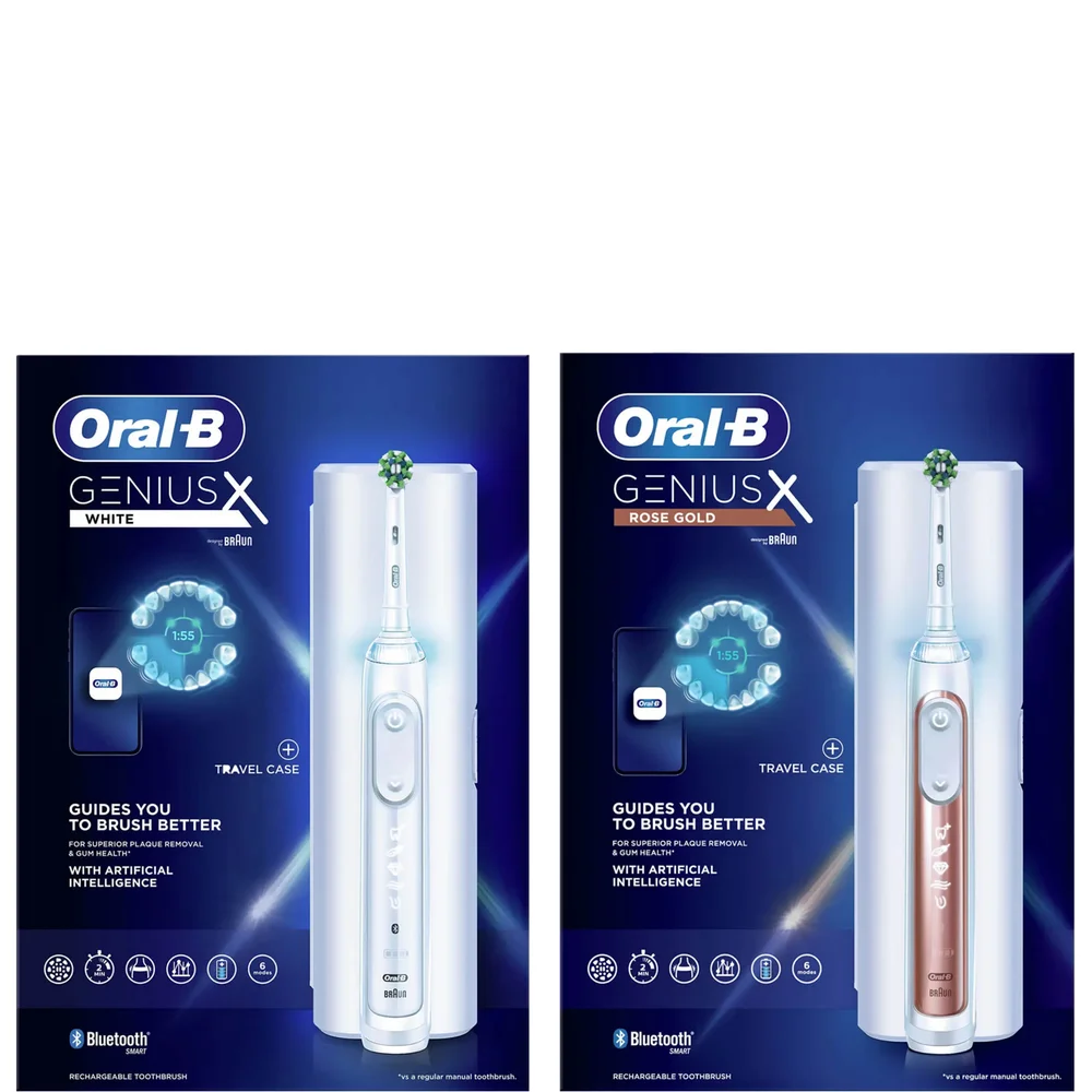Oral B Genius X Duo Pack White & Rose Electric Toothbrush with Travel Case Image 1