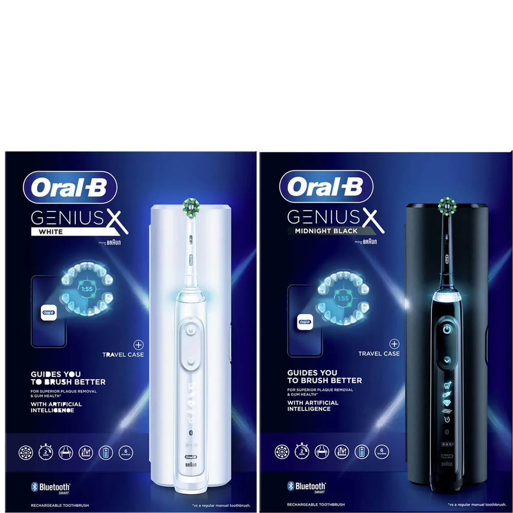 Oral B Genius X Duo Pack White & Black Electric Toothbrush with Travel Case Image 1