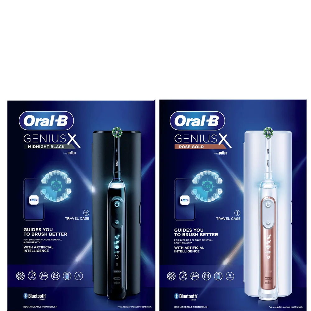 Oral B Genius X Duo Pack Rose & Black Electric Toothbrush with Travel Case Image 1