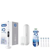 Oral B iO7 White Electric Toothbrush with Travel Case & Toothbrush Heads Bundle (Pack of 4) - White
