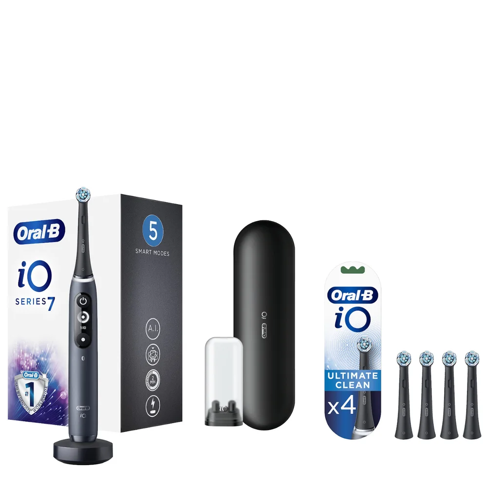 Oral B iO7 Black Electric Toothbrush with Travel Case & Toothbrush Heads Bundle (Pack of 4) - Black Image 1